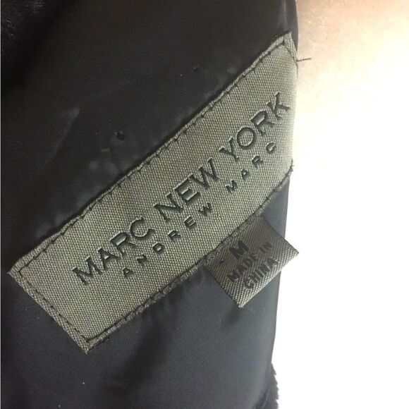 Marc New York Andrew Marc Faux Fur Trim Charcoal Black Warm Quilted Coat Women M - Picture 5 of 6